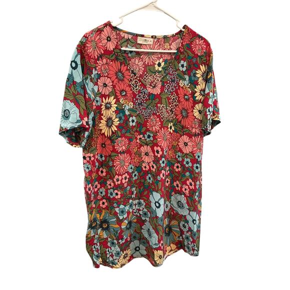 NATURAL LIFE Dresses & Skirts - Natural Life Womens Mini Dress Size Medium Pink Blue Floral Boho Hippie Festival